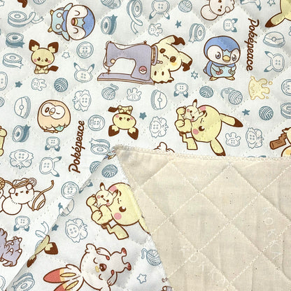 生地 【 ポケピース キルト 水色 】 ポケモン ポケットモンスター 105cm巾 コットン 綿100％ キルティング生地 キャラクター