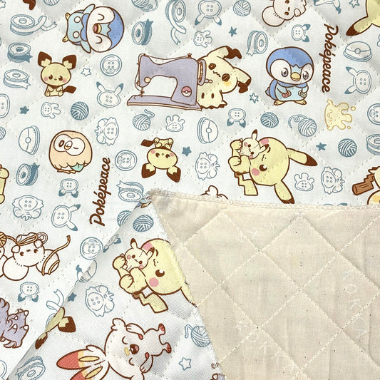 生地 【 ポケピース キルト 水色 】 ポケモン ポケットモンスター 105cm巾 コットン 綿100％ キルティング生地 キャラクター