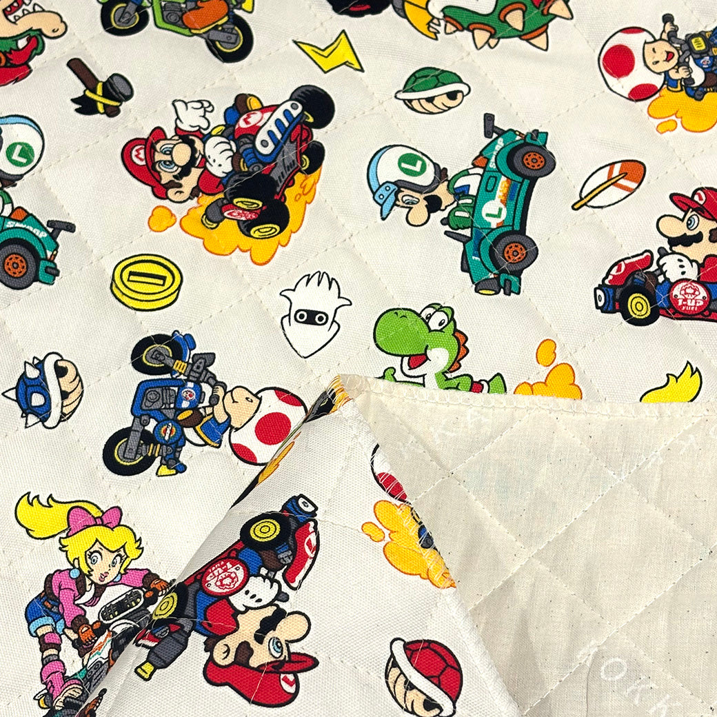 生地 【 マリオカート キルト 白】 キルト生地 キルティング 105cm巾 コットン 綿100％ キャラ生地 キャラクター
