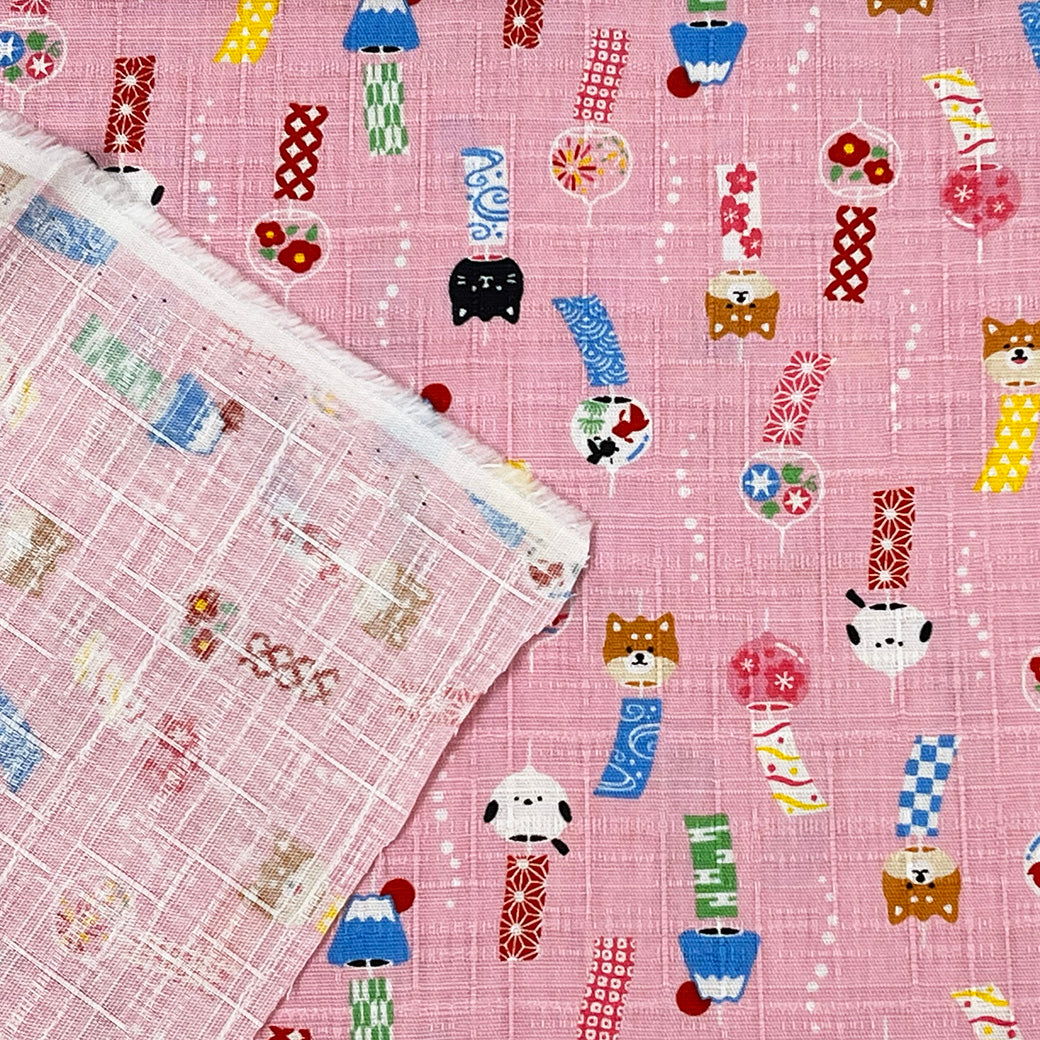 生地 【 アニマル風鈴 ピンク 】 ドビー サザンクロス 110cm巾 コットン100％
