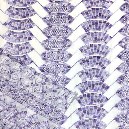 生地 【 刺繍レース スカイパープル 】 レース生地 103cm巾 刺繍レース 刺しゅう生地 立体レース 透け感レース 幾何学模様