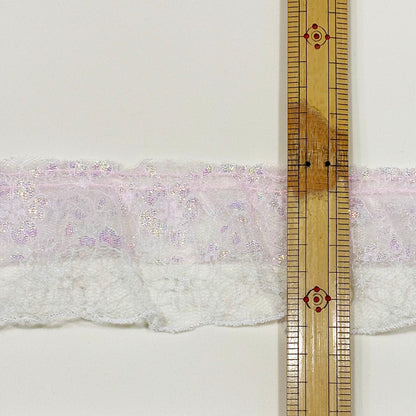 リボン 【 ラメフリルレース 60mm ピンク 】 ラメリボン フリルリボン レース キラキラ 手芸リボン ハンドメイド