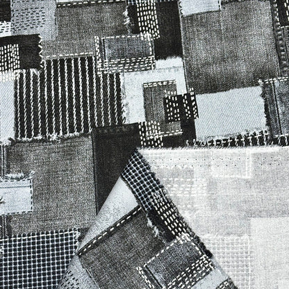 デニムパッチワークプリント生地