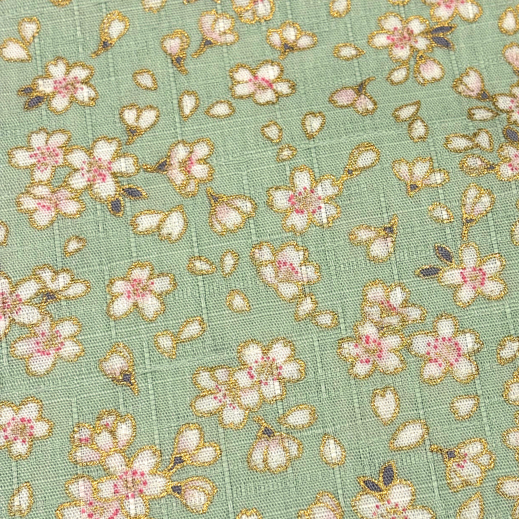 生地 【 和柄ドビー 桜 うす緑 】 ドビー織り 112cm巾 綿 コットン100％