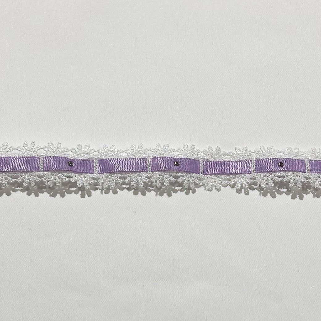 リボン 【 パールレースリボン 22mm 白紫 】 レースリボン パール付きリボン 手芸用レース 手芸リボン ハンドメイド
