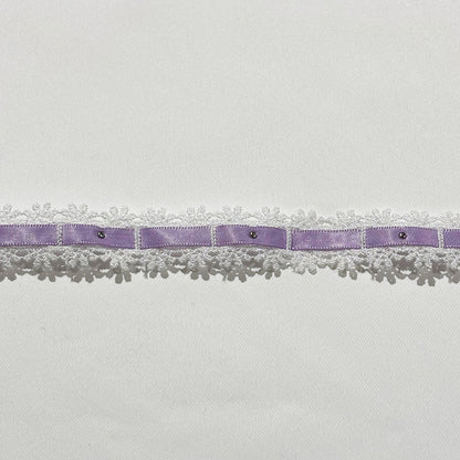 リボン 【 パールレースリボン 22mm 白紫 】 レースリボン パール付きリボン 手芸用レース 手芸リボン ハンドメイド