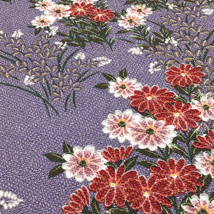 生地 【 ちりめん プリント 菊 藤色 】 88cm巾 花柄ちりめん 花柄生地 和柄生地 和風生地 プリント生地