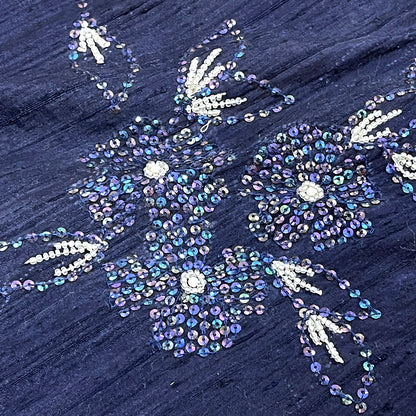 生地 【 シルク ビーズ ネイビー】 112cm巾 シルク生地 ビーズ刺繍