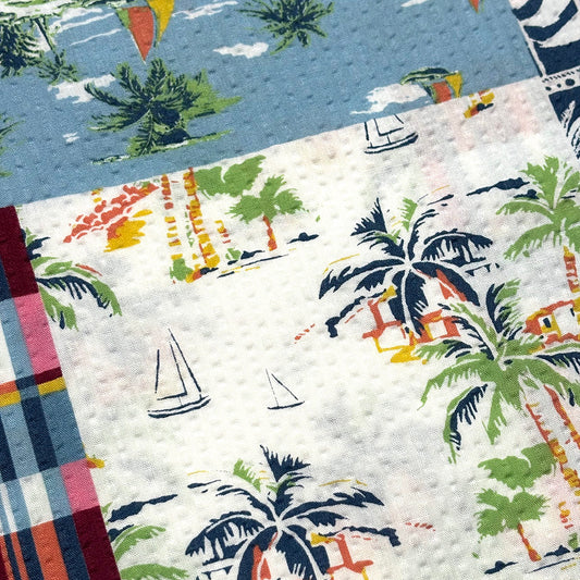 生地 【 リップル 大人リゾート スカイ×ピンク 】 112cm巾 リップル生地 サッカー生地