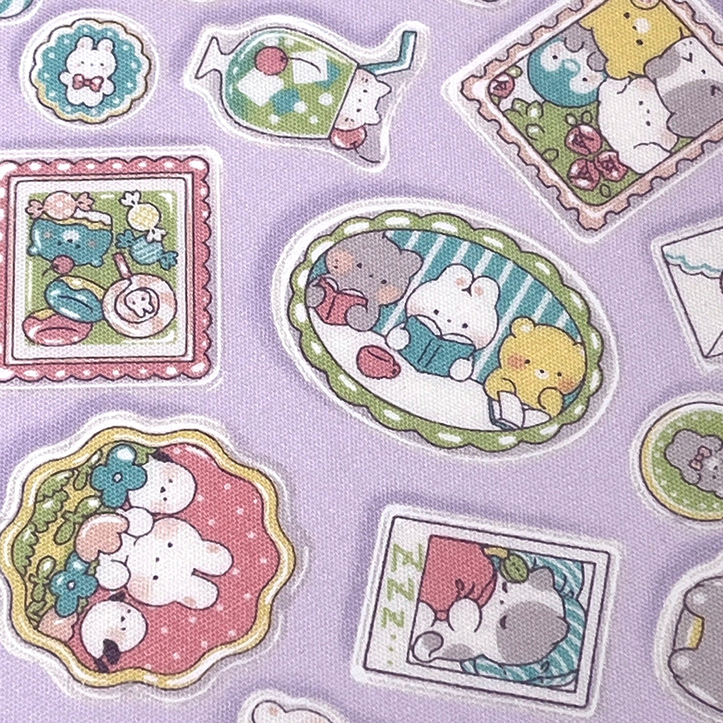 生地 【 ゆめかわ うさみみ 薄紫 】 CBプリント プリント生地 110cm巾 コットン 綿100％ Nuance kids アニマルメモリーズ