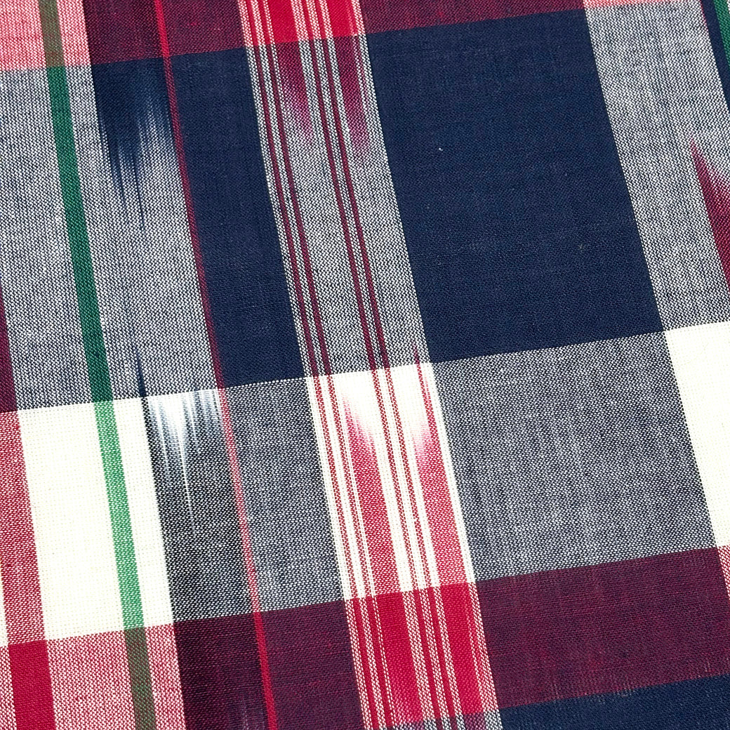 生地 【 インド綿マドラスチェック イカット ネイビー×レッド 】 108cm巾 綿100％ ikat チェック生地 コットンチェック 先染め