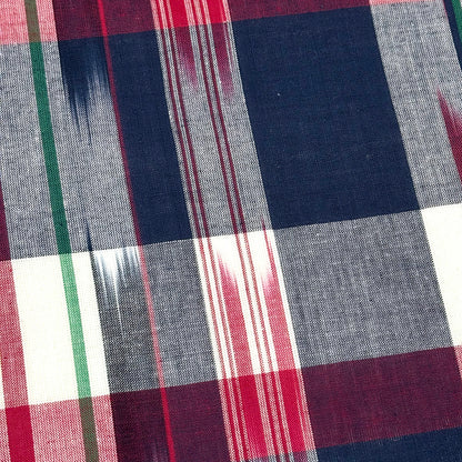 生地 【 インド綿マドラスチェック イカット ネイビー×レッド 】 108cm巾 綿100％ ikat チェック生地 コットンチェック 先染め