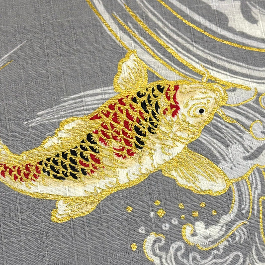 生地 【 和柄ドビー 金の鯉 グレー 】 ドビー織り 110cm巾 綿 コットン100％