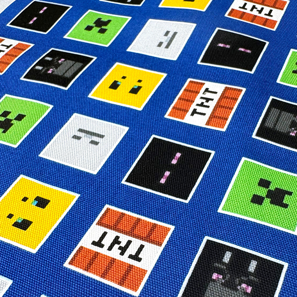 生地 【 マインクラフト オックスフォード ブルー 】 108cm巾 綿100％ キャラクター生地 ブロック柄生地 マイクラ柄