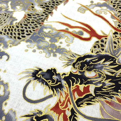 生地 【 和柄ドビー 金 龍 白】ドビー生地 112cm巾 綿100％ 和柄生地 金彩 龍 龍柄 和柄 和調プリント