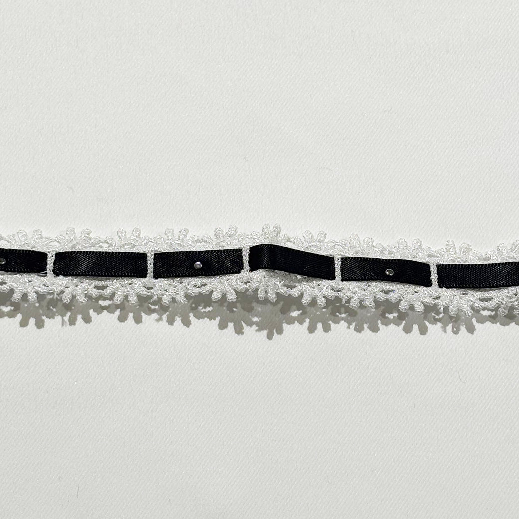 リボン 【 パールレースリボン 22mm 白黒 】 レースリボン パール付きリボン 手芸用レース 手芸リボン ハンドメイド