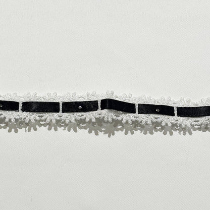 リボン 【 パールレースリボン 22mm 白黒 】 レースリボン パール付きリボン 手芸用レース 手芸リボン ハンドメイド