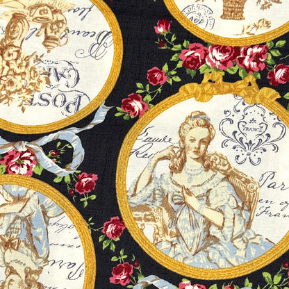 生地 【 QUILT GATE 鏡の貴婦人 黒 】 キルトゲイト シーチング生地 108cm巾 貴婦人 マリーアントワネットドレス 宮廷 ティーパーティ