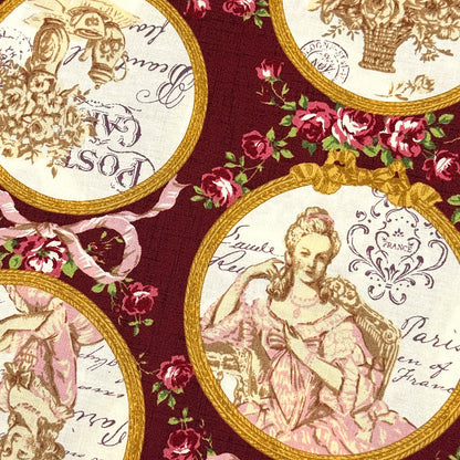 生地 【 QUILT GATE 鏡の貴婦人 ボルドー 】 キルトゲイト シーチング生地 108cm巾 貴婦人 マリーアントワネットドレス 宮廷 ティーパーティ