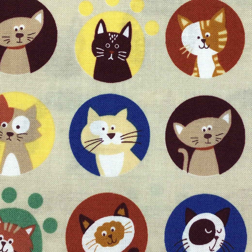 生地 【 ねこドット ベージュ 】 シーチング生地 プリント 110cm巾 綿100％