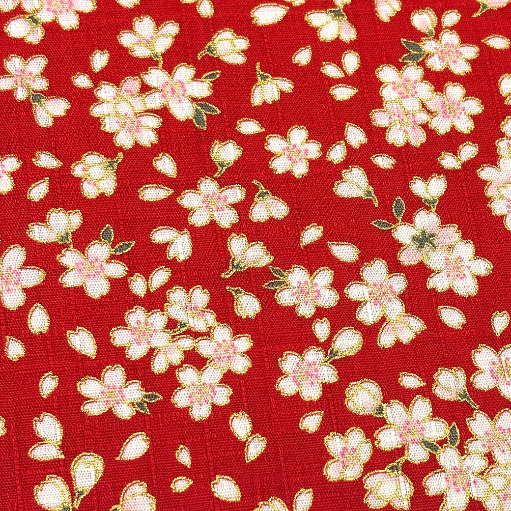 生地 【 和柄ドビー 桜 赤】 ドビー織り 112cm巾 綿 コットン100％ 甚平 浴衣 ゆかた じんべえ