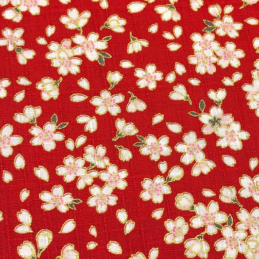 生地 【 和柄ドビー 桜 赤】 ドビー織り 112cm巾 綿 コットン100％