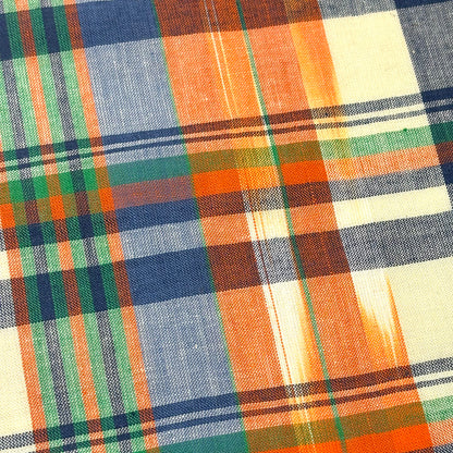 生地 【 インド綿マドラスチェック イカット オレンジ×グリーン 】 108cm巾 綿100％ ikat チェック生地 コットンチェック 先染め