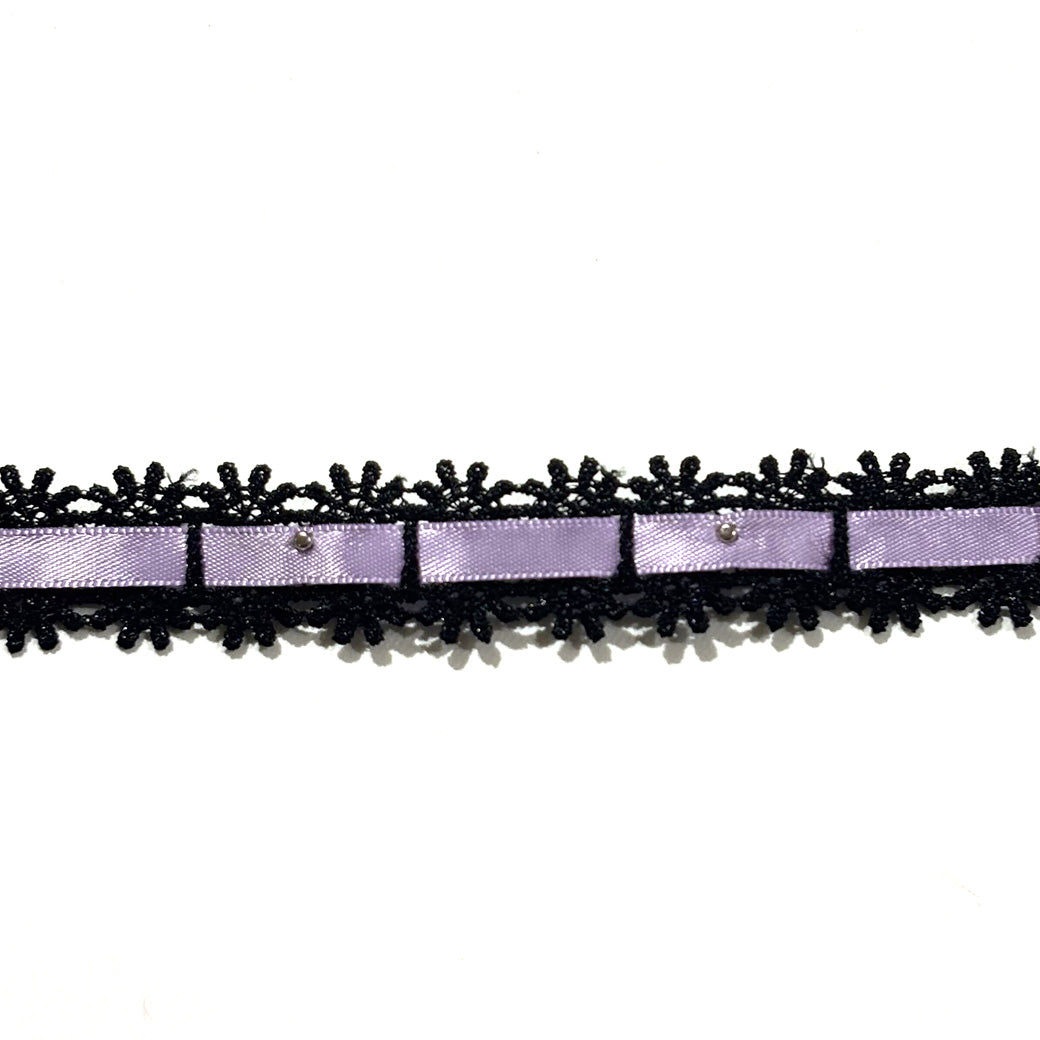 リボン 【 パールレースリボン 22mm 黒紫 】 レースリボン パール付きリボン 手芸用レース 手芸リボン ハンドメイド