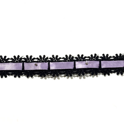 リボン 【 パールレースリボン 22mm 黒紫 】 レースリボン パール付きリボン 手芸用レース 手芸リボン ハンドメイド