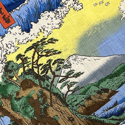 生地 【 和柄ドビー 富士三十六景 スカイ】 112cm巾 綿100％ 和柄生地 富士山柄 浮世絵風生地