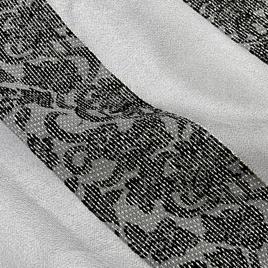 生地 【 ストライプレース ラメグレー黒】 レース シアー生地 ラメ生地 98cm巾 ストライプ 花柄 植物柄