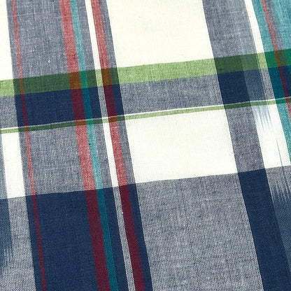 生地 【 インド綿マドラスチェック イカットターコイズ×ネイビー 】 108cm巾 綿100％ ikat チェック生地 コットンチェック 先染め