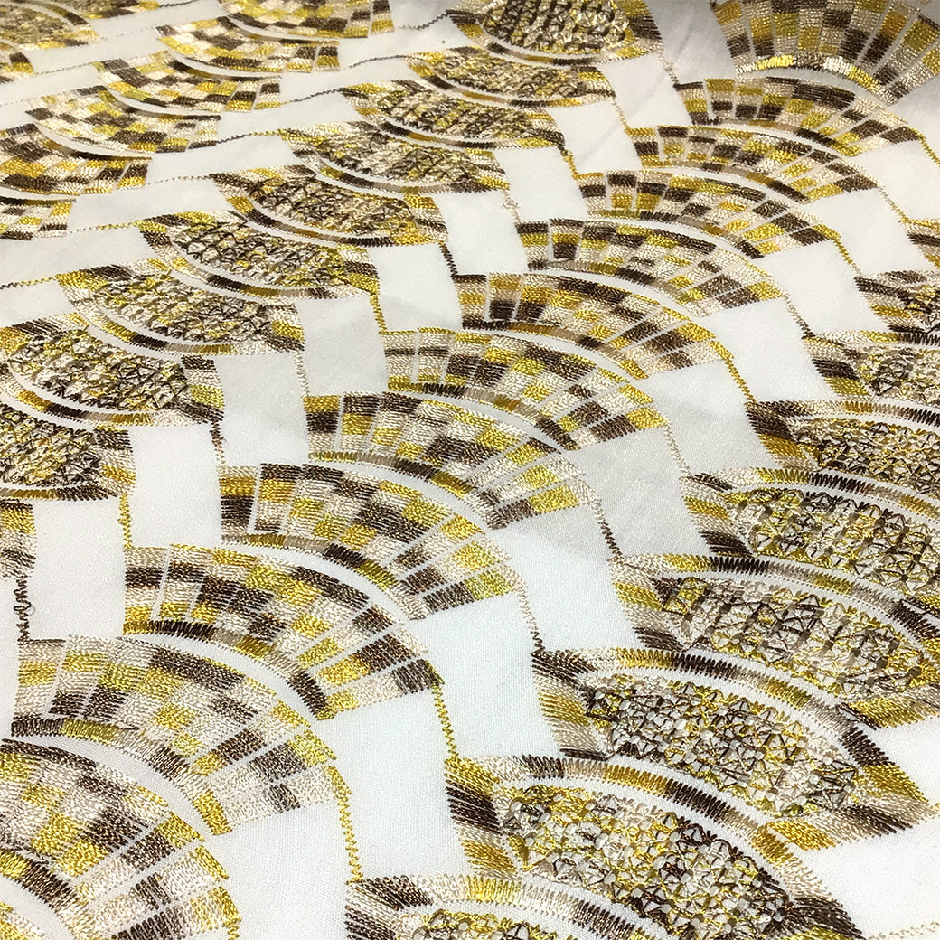 生地 【 刺繍レース インカイエロー 】 レース生地 103cm巾 刺繍レース 刺しゅう生地 立体レース 透け感レース 幾何学模様