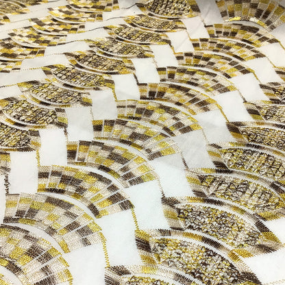 生地 【 刺繍レース インカイエロー 】 レース生地 103cm巾 刺繍レース 刺しゅう生地 立体レース 透け感レース 幾何学模様