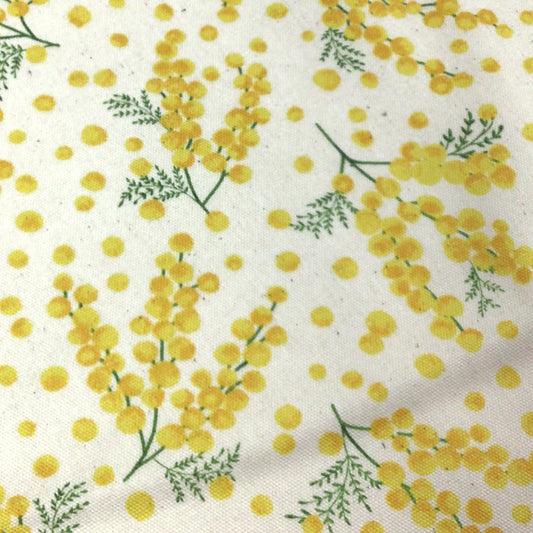 生地 【 ミモザ オックスフォード 生成 】 オックス生地 綿プリント 110cm巾 コットン 綿100％ ミモザ柄