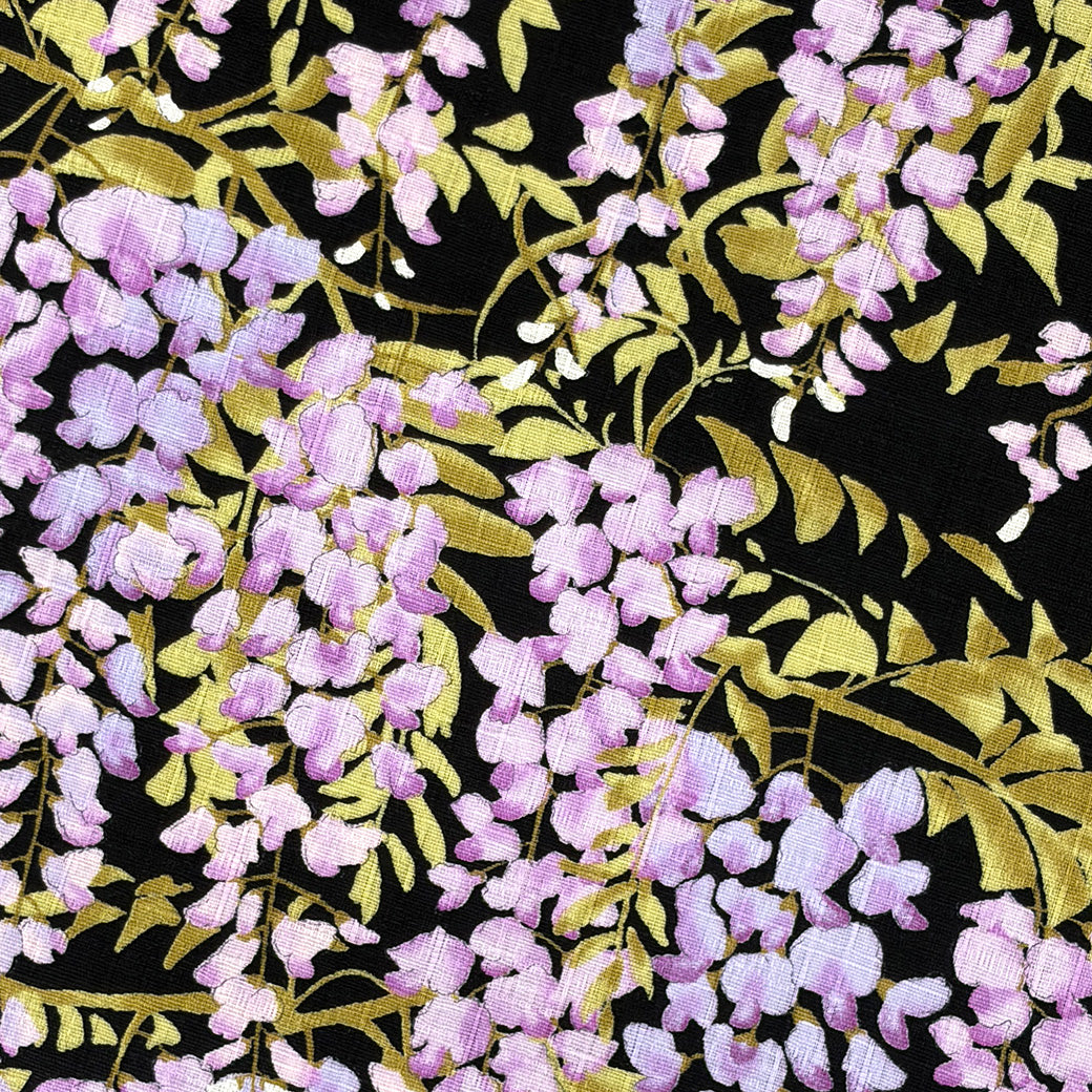 専用です　黒畳表　2種 に花柄生地 生地 【 サザンクロスPT 藤の花 黒】 110cm巾 綿100％ 藤の花柄 和柄