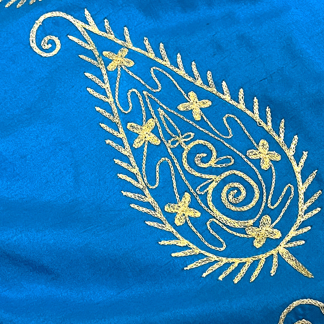 生地 【 シルク ペイズリー 水色 】 112cm巾 シルク生地 ペイズリー刺繍生地