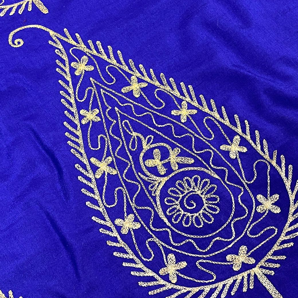 生地 【 シルク ペイズリー ブルー】 112cm巾 シルク生地 ペイズリー刺繍生地