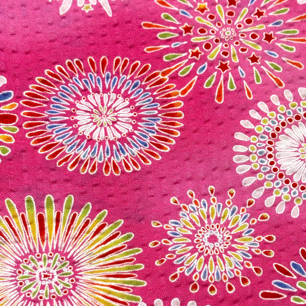 生地 【 リップル 花火 ピンク】 112cm巾 リップル生地 サッカー生地