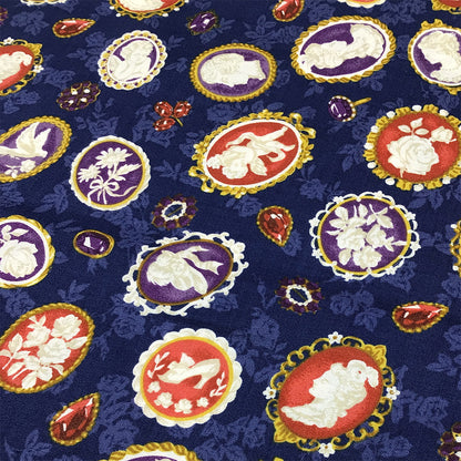 生地 【 QUILT GATE 西欧チャーム 紺 】 キルトゲイト シーチング生地 108cm巾 貴婦人 マリーアントワネット カメオ ジュエル 西欧風 国産 綿プリント
