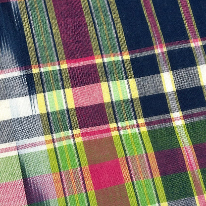 生地 【 インド綿マドラスチェック イカット ネイビー×グリーン 】 108cm巾 綿100％ ikat チェック生地 コットンチェック 先染め