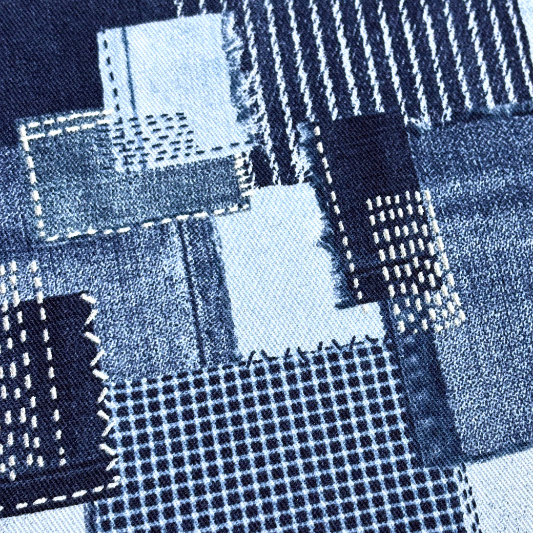 デニムパッチワークプリント生地