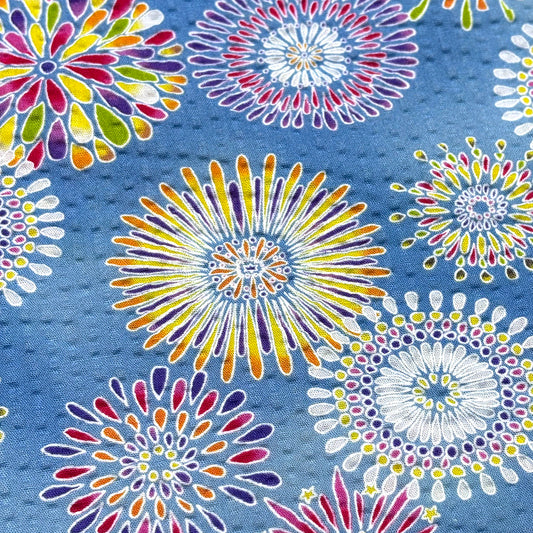 生地 【 リップル 花火 スカイ 】 112cm巾 リップル生地 サッカー生地