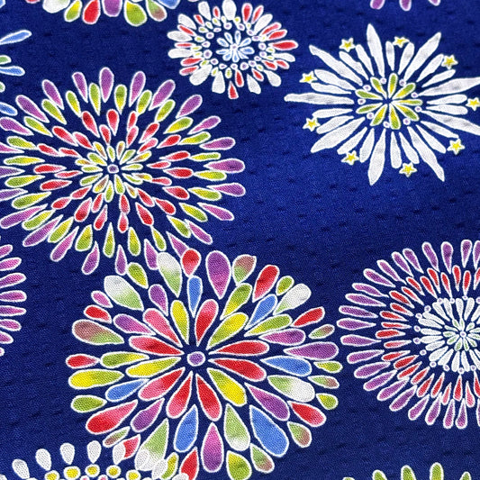 生地 【 リップル 花火 ネイビー 】 112cm巾 リップル生地 サッカー生地