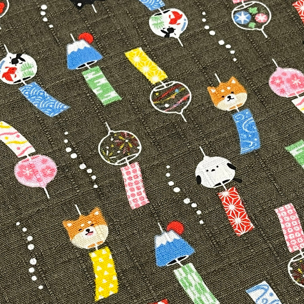 生地 【 アニマル風鈴 こげ茶】 ドビー サザンクロス 110cm巾 コットン100％