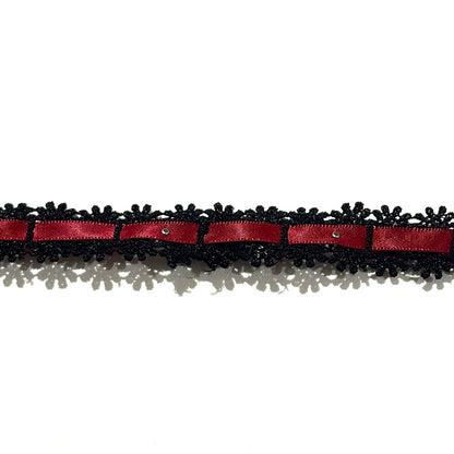 リボン 【 パールレースリボン 22mm 黒赤 】 レースリボン パール付きリボン 手芸用レース 手芸リボン ハンドメイド