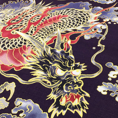 生地 【 和柄ドビー 金 龍 紫 】ドビー生地 112cm巾 綿100％ 和柄生地 金彩 龍 龍柄 和柄 和調プリント