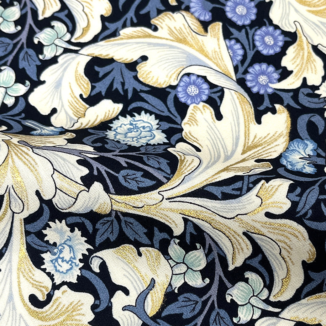 生地 【 V&A Fabric Collection レスター Leicester ネイビー 】 ブロード 110cm巾 コットン 綿100％ 薄手 薄地 ウィリアムモリス William Morris
