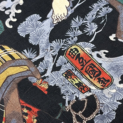 生地 【 和柄ドビー 歌舞伎 黒】 112cm巾 綿100％ 和柄生地 歌舞伎柄 和雑貨生地 コットン生地