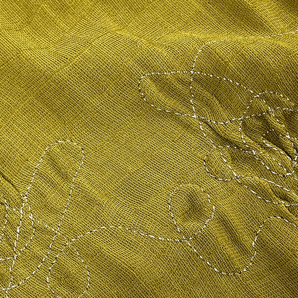 生地 【 二重織 ファージ刺繍 オリーブ 】 110cm巾 二重織生地 刺繍生地 立体刺繍 ポリエステル生地 デザイン生地